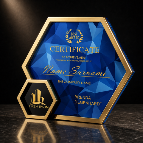 Hexagonal Certificate Acrylic Plaque - custom acrylic awards with your logo